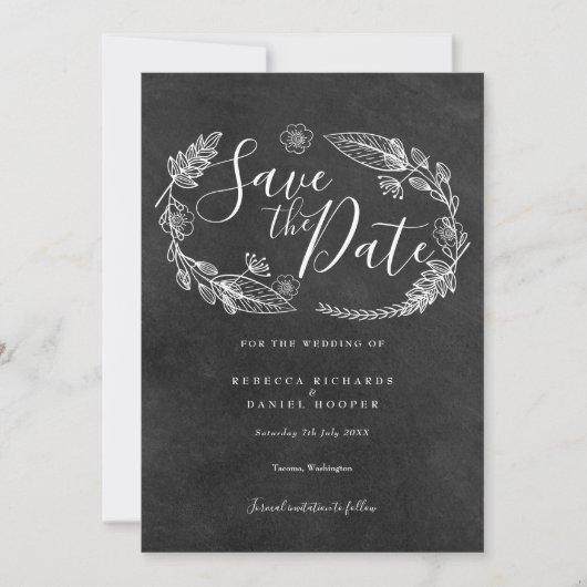 Floral Garland Script Save The Date (Voorkant)