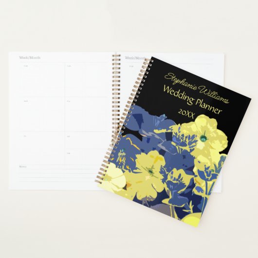 Floral Geel Blauw Aangepaste Naam Huwelijkscadeau  Planner (Display)