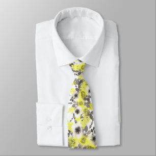 Floral geel en grijs stropdas