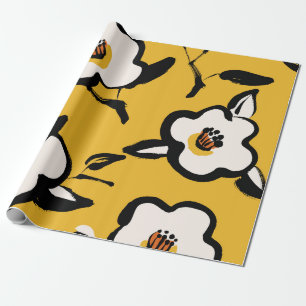 Floral geel patroon met schetterende hand dr cadeaupapier