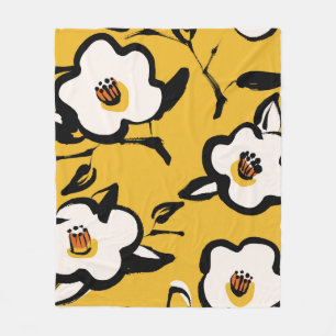 Floral geel patroon met schetterende hand dr fleece deken