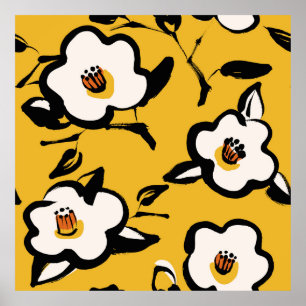 Floral  geel patroon met schetterende hand dr poster