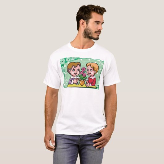 Floral Gemini tweelingjongens met bloemen T-shirt (Voorkant volledig)