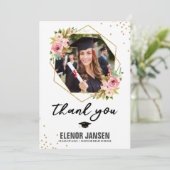 Floral Geometric Afstuderen Hand Lettering Foto Bedankkaart (Staand voorkant)