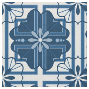 Floral Geometric Classic Blue Stof