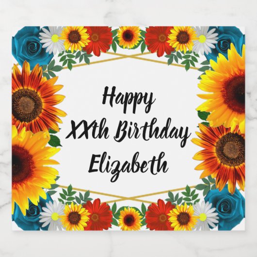 Floral geometric sparkling wijnetiket (Enkel label)