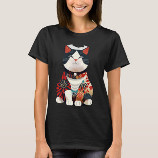 Floral Geometry Kitten Lover Japanese Art Schattig T-shirt