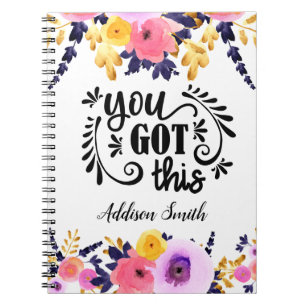 Floral-gepersonaliseerd "je hebt dit" Notitieboek