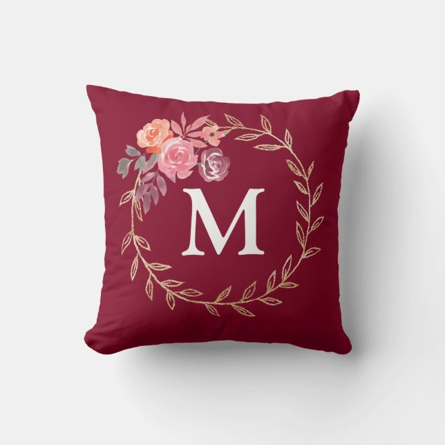 Floral gepersonaliseerd monogram kussen (Voorkant)