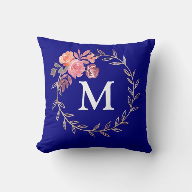 Floral gepersonaliseerd monogram kussen (Voorkant)