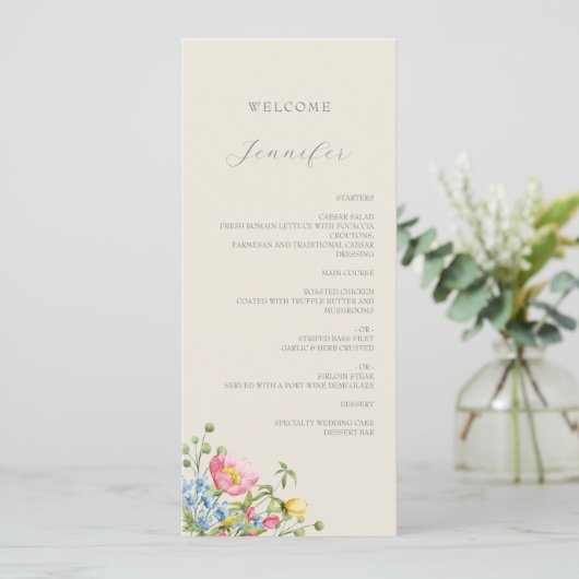 Floral Gepersonaliseerd Wedding Menu (Staand voorkant)