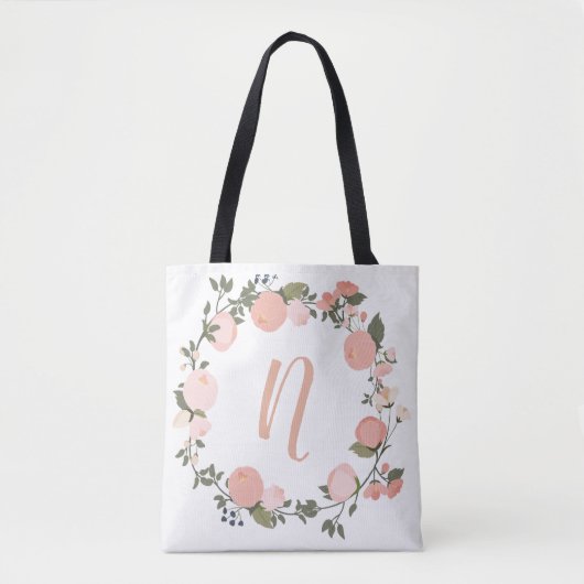 Floral gepersonaliseerde initiaal canvas tas (Voorkant)