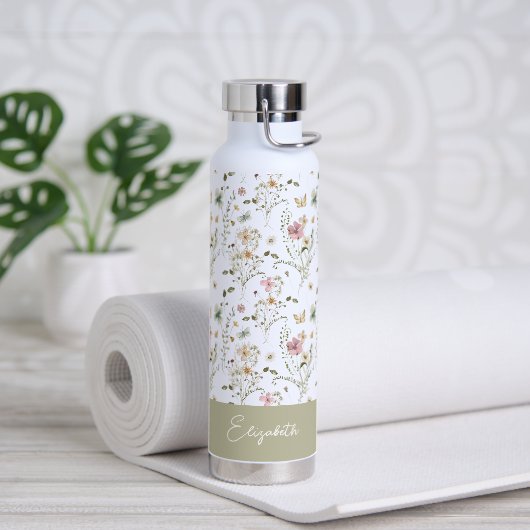 Floral, gepersonaliseerde naam Wilde bloem Waterfles (Yoga)