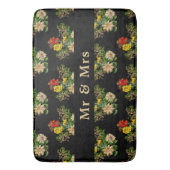  Floral gepersonaliseerde zwarte badmat (Voorkant Verticaal)