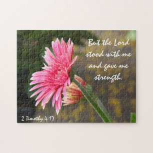 Floral (gerbera daisy) w Verse van 2 Timothy 4:17 Legpuzzel