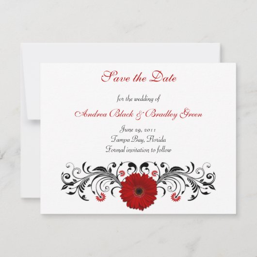 Floral Gerbera rouge Enregistrer la carte Date (Dos)