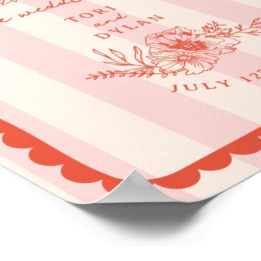 Floral geschulpte Border Stripe Bruiloft Welkom Poster (Hoek)