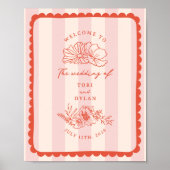 Floral geschulpte Border Stripe Bruiloft Welkom Poster (Voorkant)