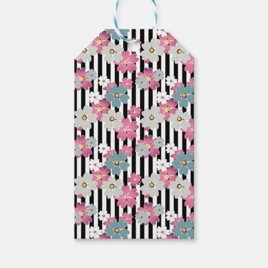 Floral, gestreept cadeaulabel (Voorkant)