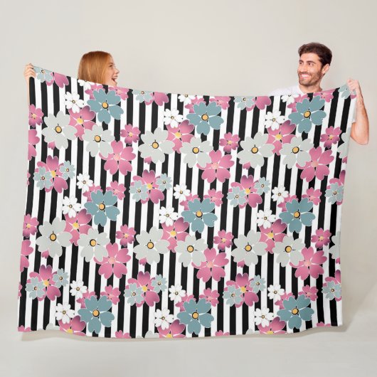 Floral, gestreept fleece deken (In situ)