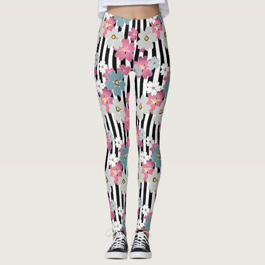 Floral, gestreept leggings (Voorkant)