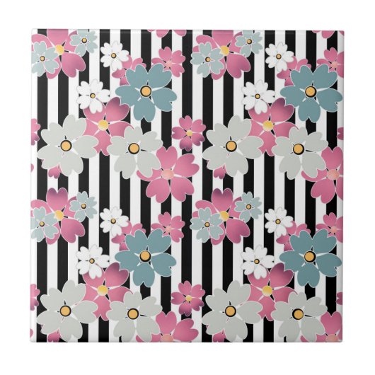 Floral, gestreept tegeltje (Voorkant)