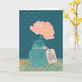 Floral “Get Well Soon” Card with Teal Vase  Kaart (Gele Bloem)