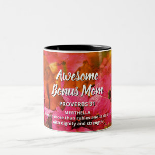 Floral GEWELDIGE BONUS MOM Proverbs 31 Tweekleurige Koffiemok