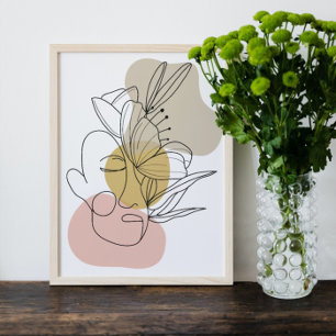 Floral gezichtsuitbarsting Abstracte vormen lijnku Poster