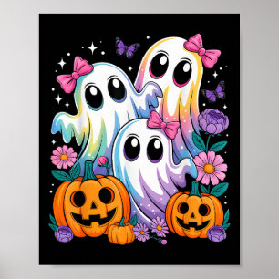 Floral Ghost Coquette Pompoen Grappig Halloween Bo Poster