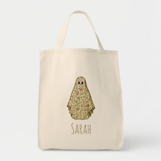 Floral Ghost Halloween Custom Snoep Tote Bag