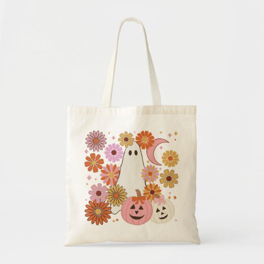 Floral Ghost Retro Halloween Tote Bag (Voorkant)