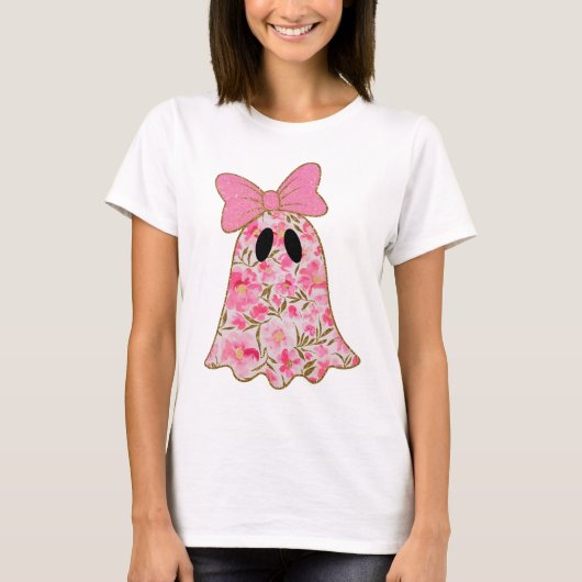 Floral Ghost T-Shirt – Cute Pink & Gold Glitter (Devant)