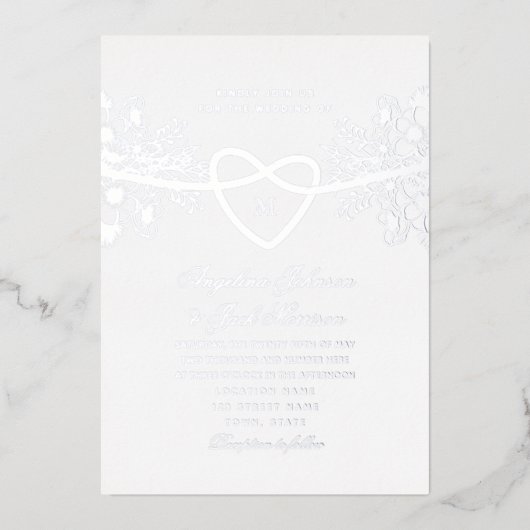 Floral Gilded Silver Wedding Folie Uitnodiging (Voorkant)