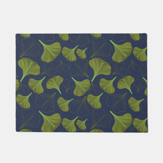 Floral Gingko Leaf Blue Pattern Deurmat (Voorkant)