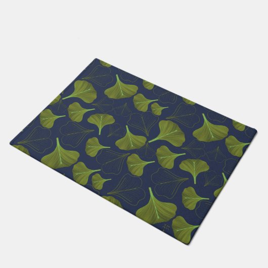 Floral Gingko Leaf Blue Pattern Deurmat (Schuin)
