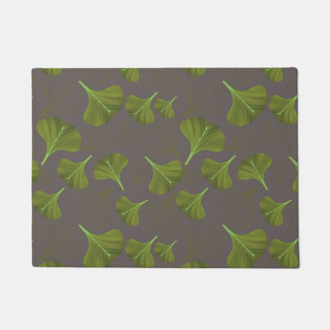 Floral Gingko Leaf Gray Pattern Deurmat (Voorkant)