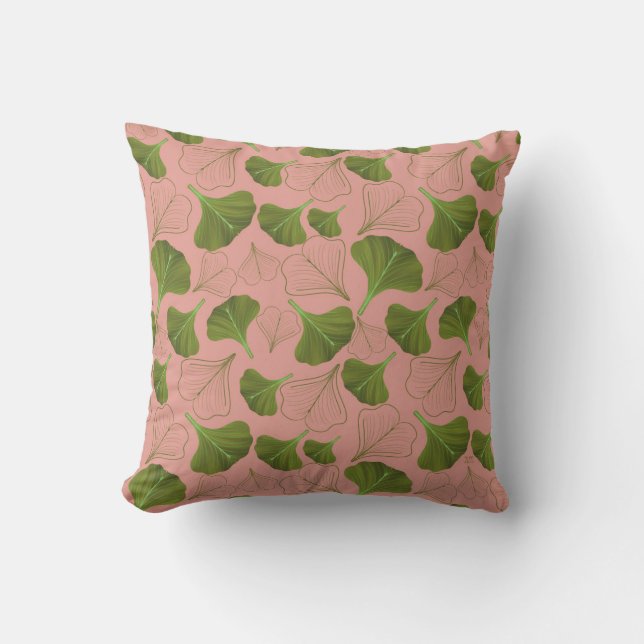 Floral Gingko Leaf Roze Patroon Kussen (Voorkant)