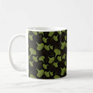 Floral Ginkgo Leaf Black Pattern Koffiemok