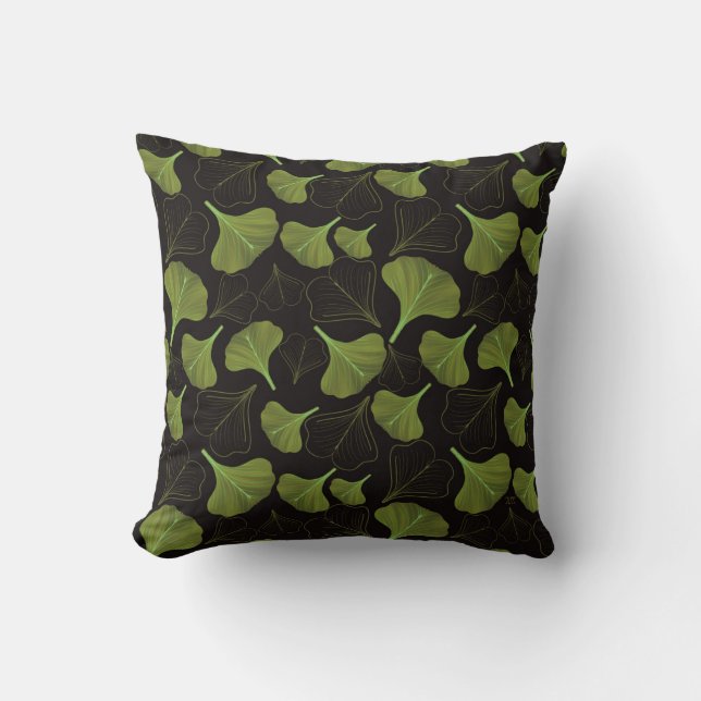 Floral Ginkgo Leaf Black Pattern Kussen (Voorkant)