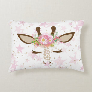 Floral Giraffe op roze sterren Accent Kussen