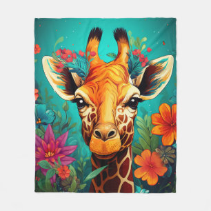 Floral Giraffe Portrait-9319 Fleece Deken