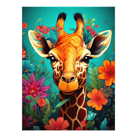Floral Giraffe Portrait-9319 Foto Afdruk (Voorkant)