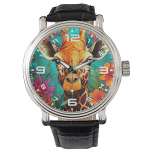 Floral Giraffe Portrait-9319 Horloge