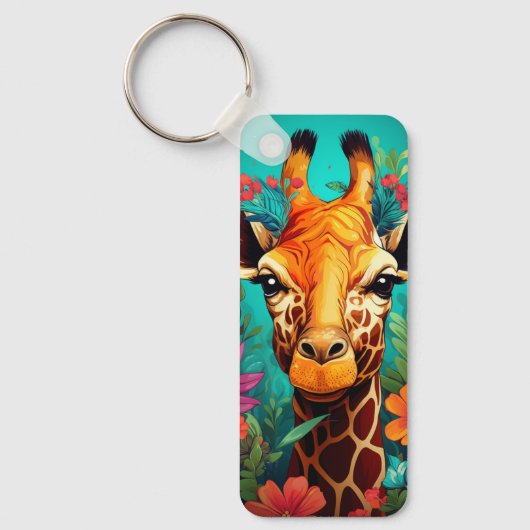 Floral Giraffe Portrait-9319 Sleutelhanger (Voorkant)
