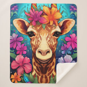 Floral Giraffe Portrait-9322 Sherpa Deken
