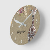 Floral Giraffe Rustic Brown Chic Personalized Ronde Klok (Hoek)