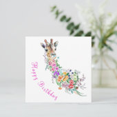 Floral Giraffe Verjaardag Kaart (Staand voorkant)