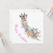 Floral Giraffe Verjaardag Kaart (Voorkant / Achterkant in situ)