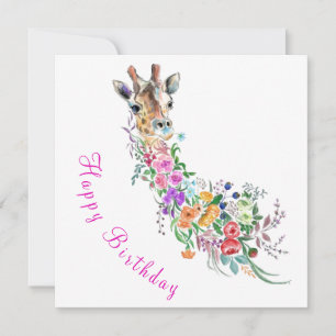 Floral Giraffe Verjaardag Kaart